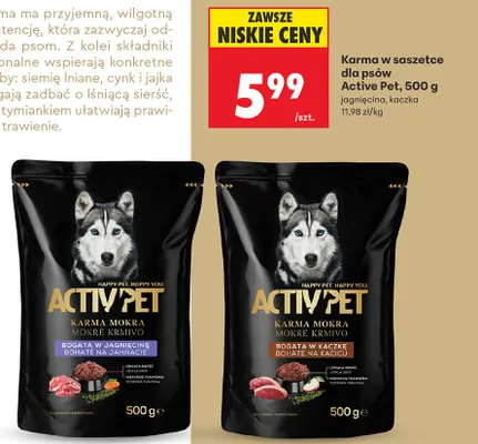 Karma mokra w saszetce dla psów Activ Pet kaczka promocja w Biedronka