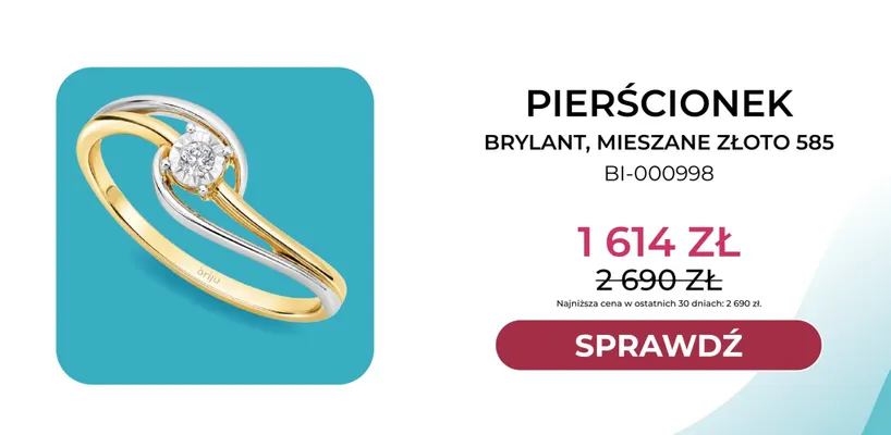 Pierścionek brylant mieszane złoto 585 Briju promocja w Briju