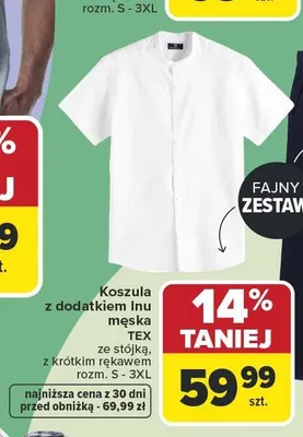 Koszula z dodatkiem lnu męska TEX ze stójką z krótkim rękawem rozm. S-3XL promocja w Carrefour