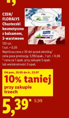 Chusteczki kosmetyczne z balsamem 3-warstwowe Cien promocja w Lidl