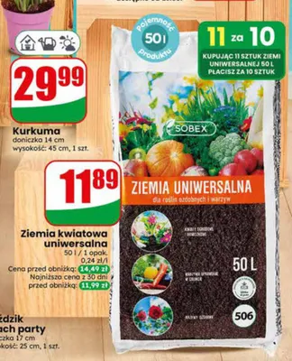 Ziemia kwiatowa uniwersalna SOBEX 50l promocja w Dino