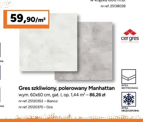 Gres szkliwiony polerowany Manhattan Cer promocja w Bricoman