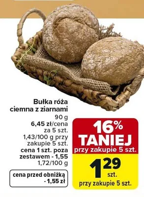 Bułka róża ciemna z ziarnami promocja w Carrefour