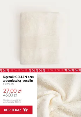 Ręcznik CELLEN ecru z domieszką lyocellu promocja w Homla