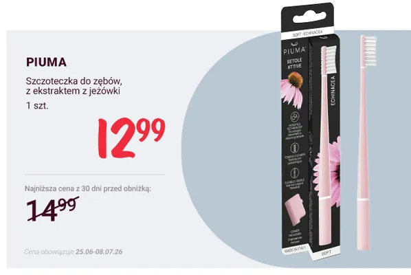 Szczoteczka do zębów Piuma z ekstraktem z jeżówki promocja w Rossmann
