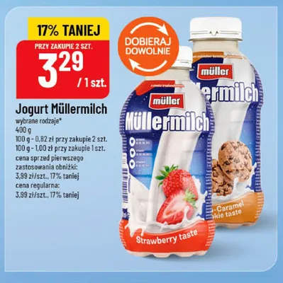 Jogurt Müllermilch o smaku karmelowo-ciasteczkowym promocja w POLOmarket