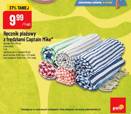 Ręcznik plażowy z frędzlami Captain Mike 90x180 cm promocja w POLOmarket