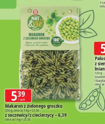Makaron z zielonego groszku Nat & Vie promocja w Leclerc