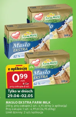 Masło Ekstra Farm Milk promocja w Stokrotka