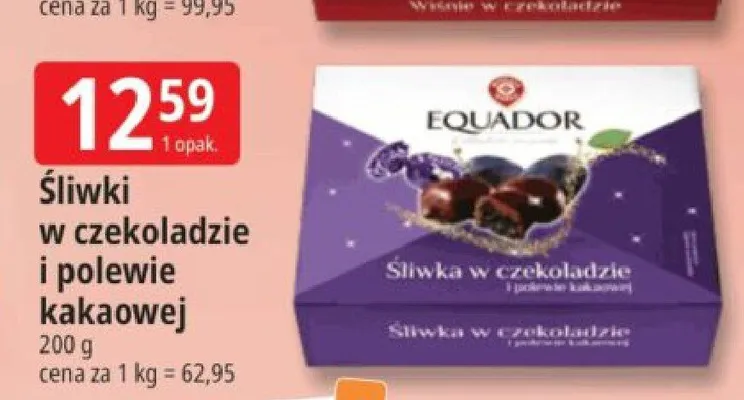 Śliwki w czekoladzie i polewie kakaowej Equador promocja w Leclerc