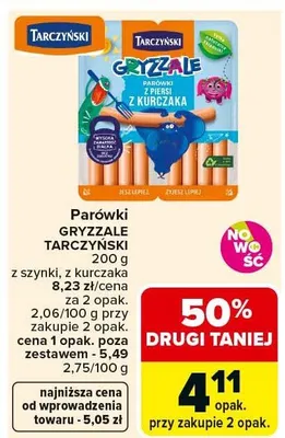 Parówki Gryzzale z szynki, z kurczaka promocja w Carrefour