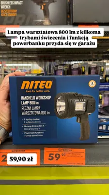 Ręczna lampa warsztatowa Niteo 800lm promocja w Biedronka