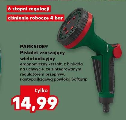 Pistolet zraszający wielofunkcyjny Parkside 6 stopni regulacji ciśnienie robocze 4 bar uchwyt Softgrip promocja w Kaufland
