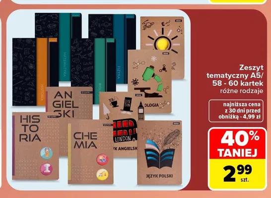Zeszyt tematyczny A5 58-60 kartek promocja w Carrefour