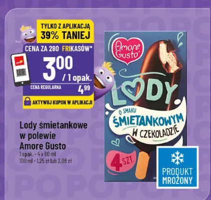 Lody śmietankowe w polewie Amore Gusto promocja w POLOmarket