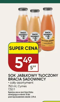 Sok jabłkowy tłoczony Bracia Sadownicy promocja w Chata Polska