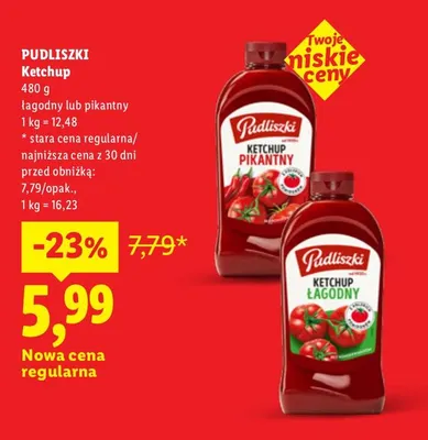 Ketchup łagodny Pudliszki promocja w Lidl