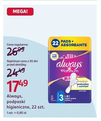 Podpaski higieniczne Always Platinum promocja w Rossmann