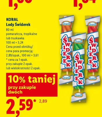 Lody Świderek tropikalne Koral promocja w Lidl