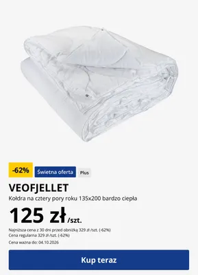 Kołdra na cztery pory roku 135x200 bardzo ciepła Veofjellet promocja w Jysk