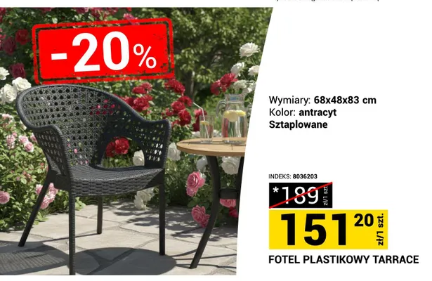 Fotel plastikowy Tarrace 68x48x83cm antracyt sztaplowane promocja w Merkury Market