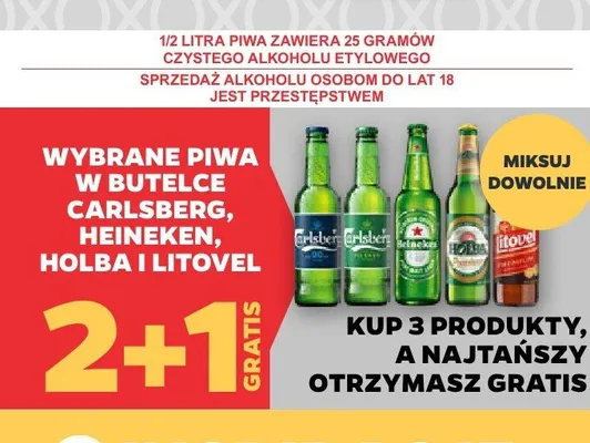 Piwo w butelce Carlsberg, Heineken, Holba i Litovel promocja w Netto