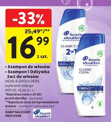 Szampon i odżywka 2w1 do włosów Head & Shoulders Classic Clean promocja w Intermarche