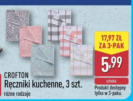 Ręczniki kuchenne 3 szt. różne rodzaje CROFTON promocja w Aldi