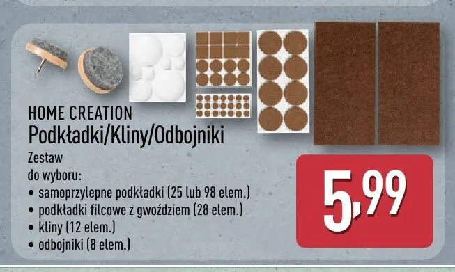 Podkładki filcowe z gwoździem Home Creation promocja w Aldi