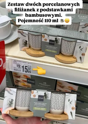 Zestaw dwóch porcelanowych filiżanek z podstawkami bambusowymi promocja w Auchan