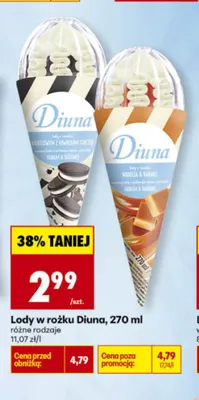 Lody w rożku Diuna wanilia & karmel promocja w Biedronka