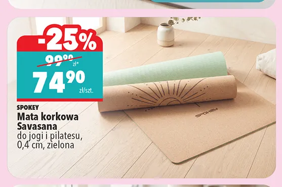 Mata korkowa Savasana do jogi i pilatesu 0,4 cm zielona Spokey promocja w Biedronka