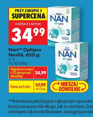 Mleko Nan Optipro Nestlé 2, 3 promocja w Biedronka