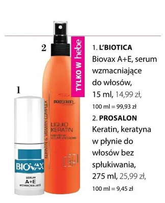 Serum wzmacniające do włosów L'Biotica Biovax A+E promocja w Hebe