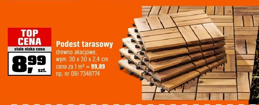Podest tarasowy drewno akacjowe, wym. 30 x 30 x 2,4 cm, cena za 1 m² OBI promocja w OBI