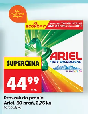 Proszek do prania Ariel Fast Dissolving Alpine Color 50 prań promocja w Biedronka
