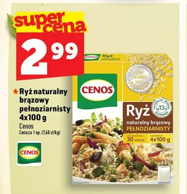 Ryż naturalny brązowy pełnoziarnisty 4-pak 100 g Cenos promocja w TOPAZ