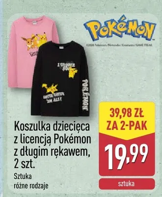 Koszulka dziecięca z licencją Pokémon z długim rękawem, 2 szt. różne rodzaje promocja w Aldi