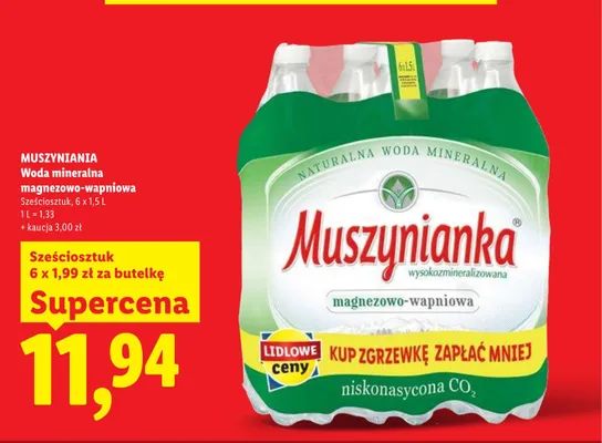 Woda mineralna magnezowo-wapniowa Muszynianka 6-pak 1,5l promocja w Lidl
