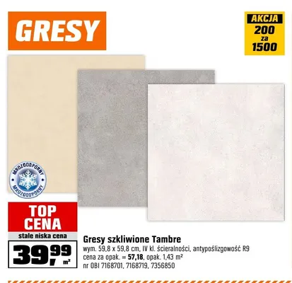 Gresy szkliwione Tambre wym. 59,8x59,8cm promocja w OBI