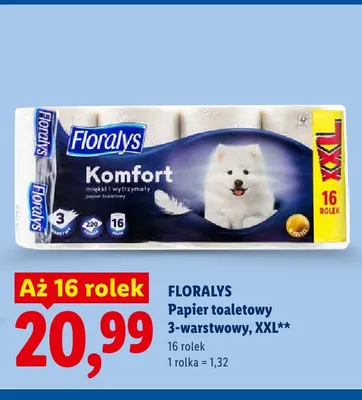 Papier toaletowy Floralys Komfort 3-warstwowy XXL 16-pak promocja w Lidl