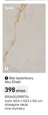 Blat łazienkowy spiek Abu Dhabi 60,4x45,3x0,6 cm promocja w Castorama