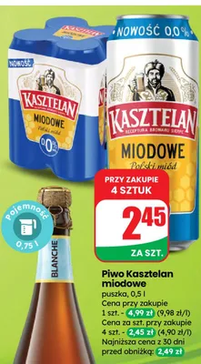 Piwo Kasztelan miodowe puszka promocja w Dino