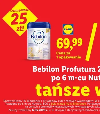 Mleko następne po 6m-cu Bebilon Profutura 2 Nutricia promocja w Lidl