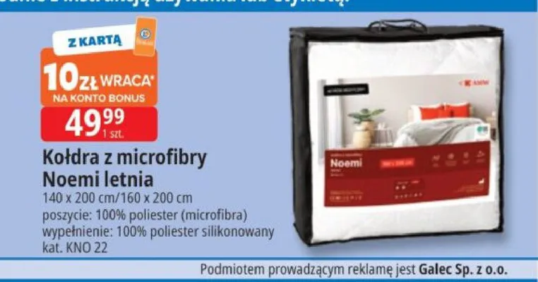 Kołdra z microfibry Noemi letnia 160x200cm promocja w Leclerc