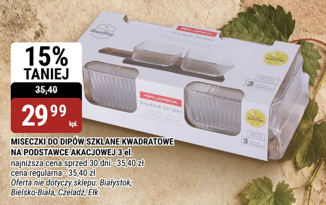 Miseczki do dipów szklane kwadratowe na podstawce akacjowej 3 el. Florina promocja w bi1