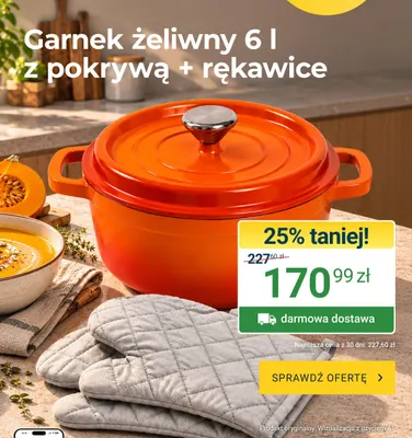 Garnek żeliwny 6 l z pokrywą + rękawice promocja w ERLI