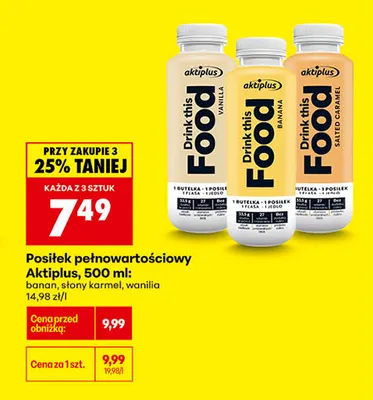 Posiłek pełnowartościowy Aktiplus banan promocja w Biedronka