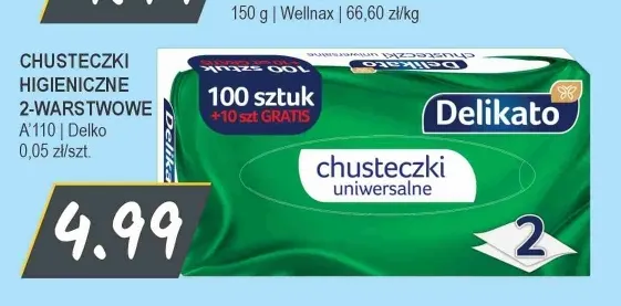 Chusteczki higieniczne 2-warstwowe Delikato promocja w Słoneczko