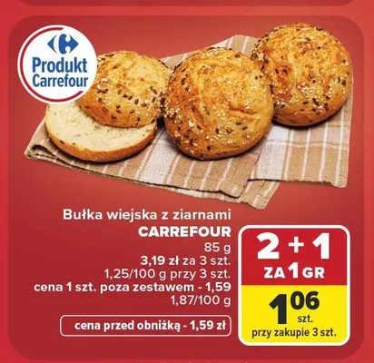 Bułka wiejska z ziarnami Carrefour promocja w Carrefour Market